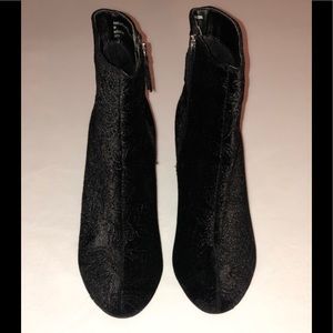 Black Velvet Paisley Imprinted Ankle Booties
